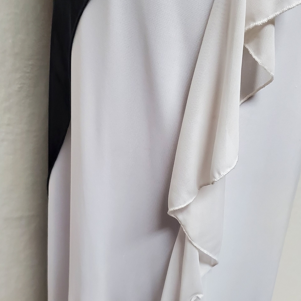 𝅺VINTAGE 1990s Taboo Black White Ruffle Asymmetrical Backless Halter Maxi Dress - Picture 16 of 16